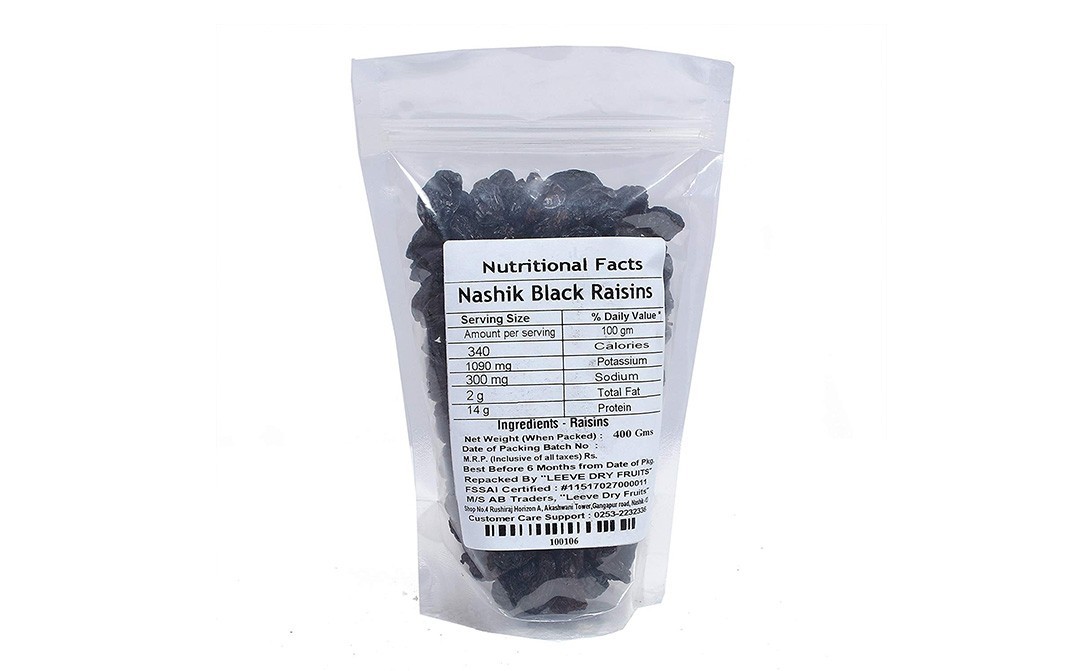 Leeve Dry fruits Nashik Black Raisins    Pack  400 grams